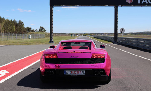 Różowe Lamborghini Gallardo na torze